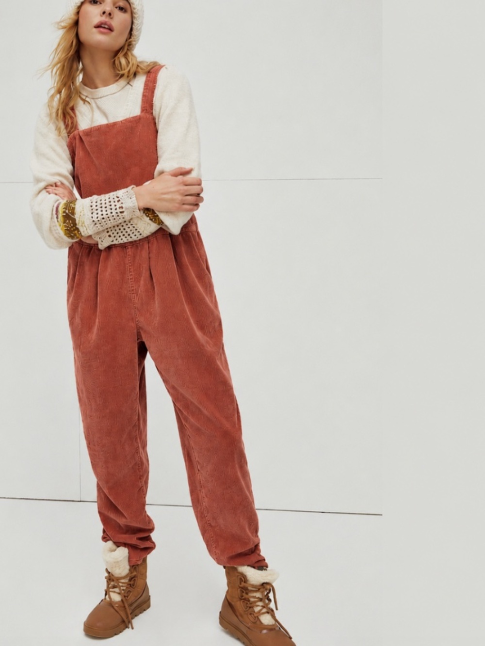 Free People Josephine Cotton Corduroy Festival Jumpsuit Overalls Rust Size XS
